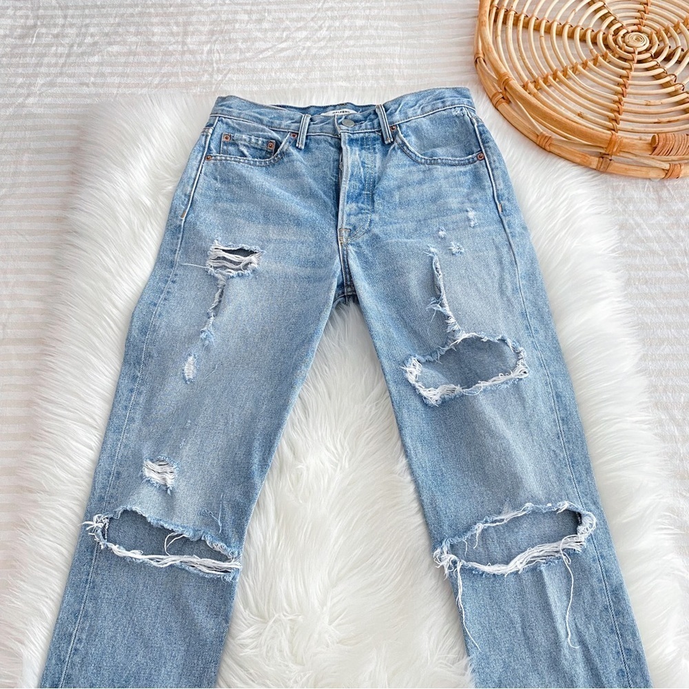 GRLFRND Karolina High-Rise Slashed Jeans A Little More Love Distressed Raw Hem - Picture 7 of 16